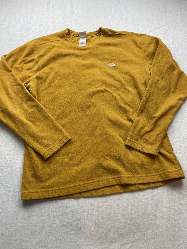 The North Face Mens Crewneck Sweatshirt Large Mustard Yellow Fleece Pullover