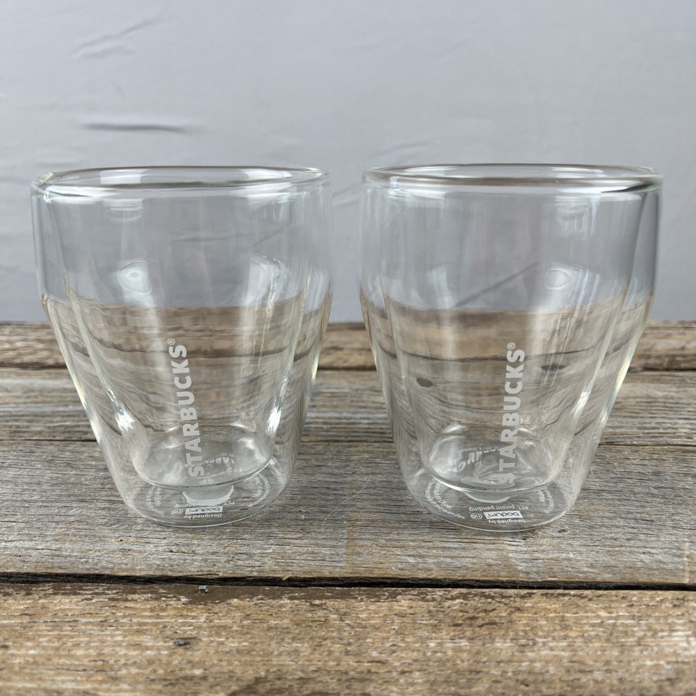 Juego de 2 vasos de vidrio soplado a mano de doble pared Starbucks Bodum 2012 8 OZ