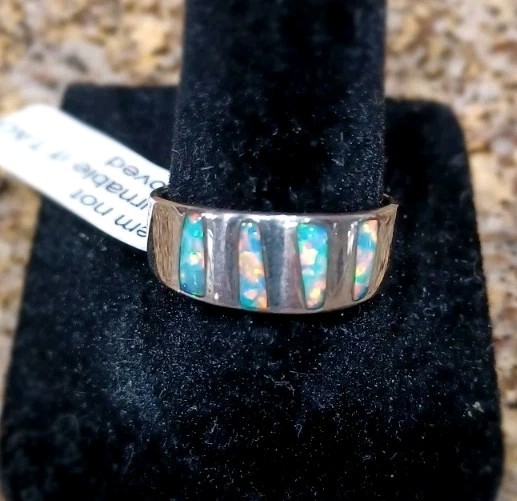 925 Sterling Silver Genuine Ethiopian Opal Ring SZ 6.75