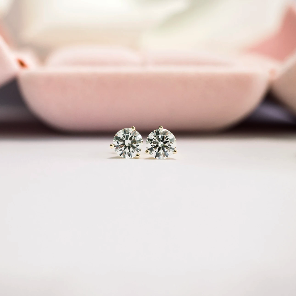 2 Carat IGI GLI HRD Lab Grown Diamond 14k Yellow Gold Round Womens Earrings Stud
