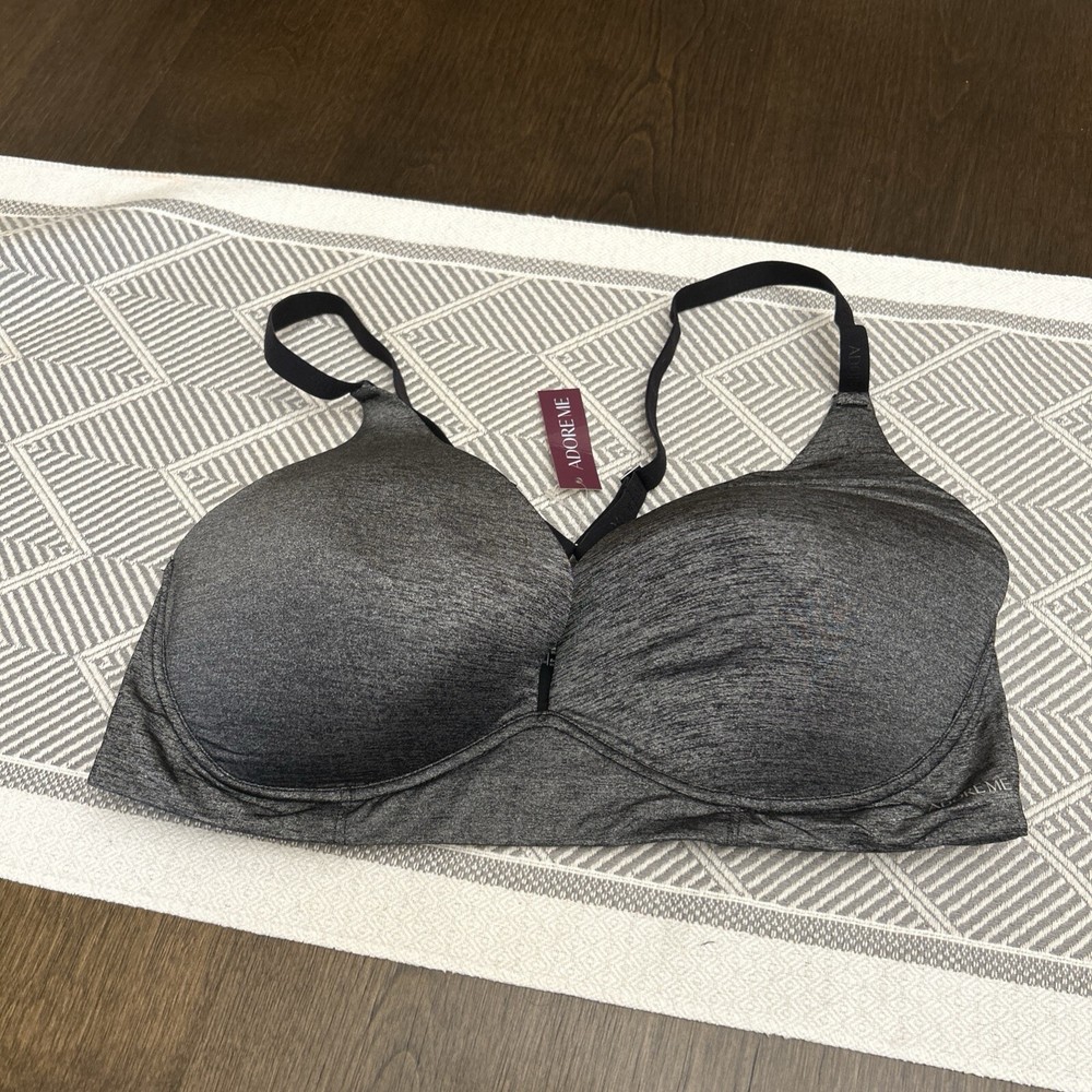 Adore Me Bra NWT 32DDD Gray & Black Padded New Plunge & Racer Back
