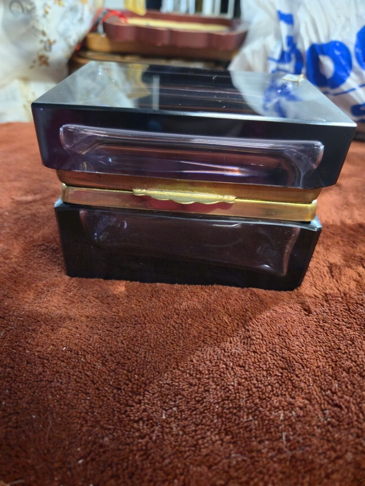 Vintage Murano Style Italian Glass Casket Trinket Box Purple/Amethyst MCM