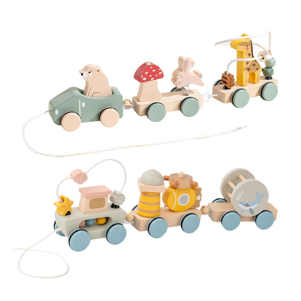 Wooden Pull Along Train Toy Educational Hands on Ability Fun Pull Toy for Kids