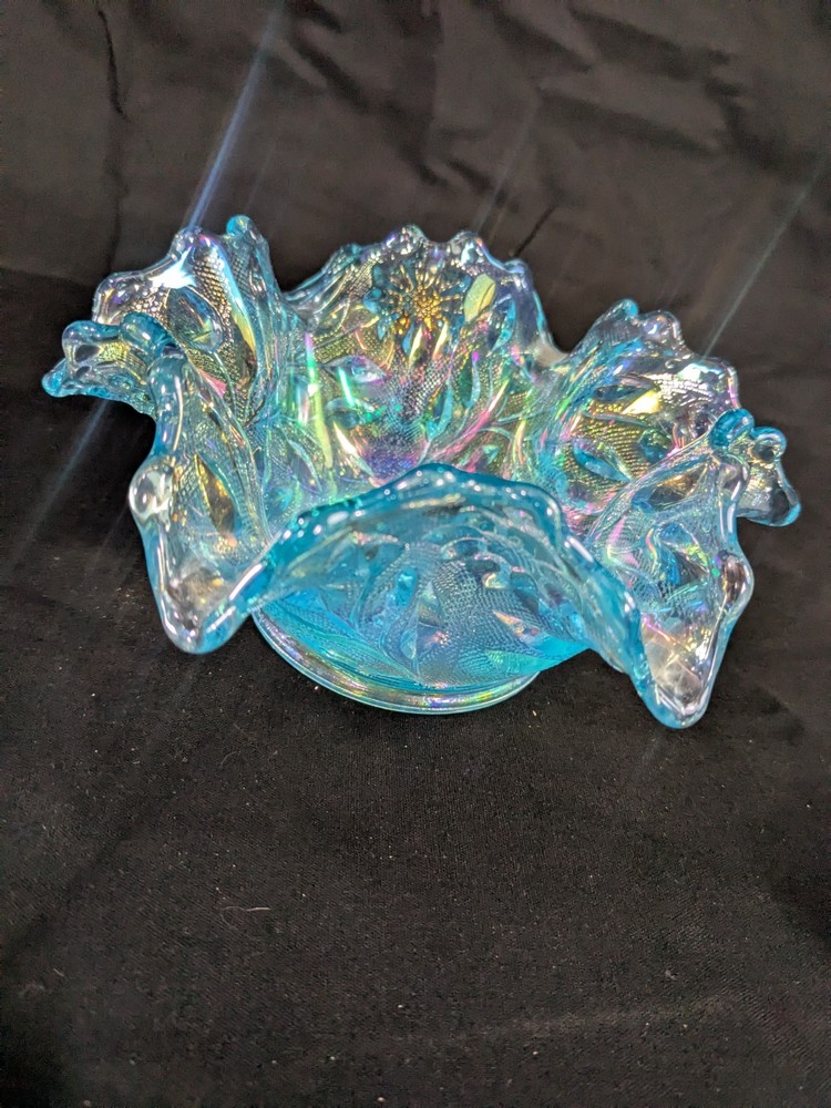 Vintage Westmorland Handmade Floral Ice Blue Glass Candy Dish Bowl  