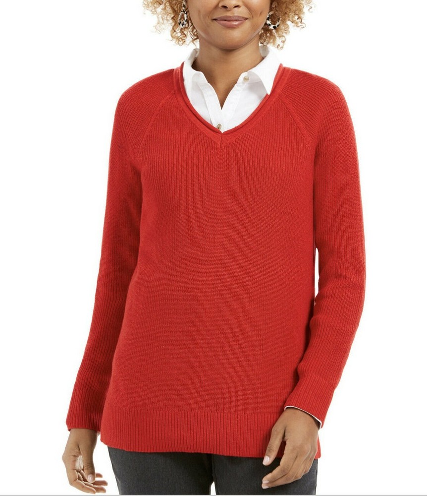 Womens Sweater Size XS Charter Club Red V-Neck Knit Pullover