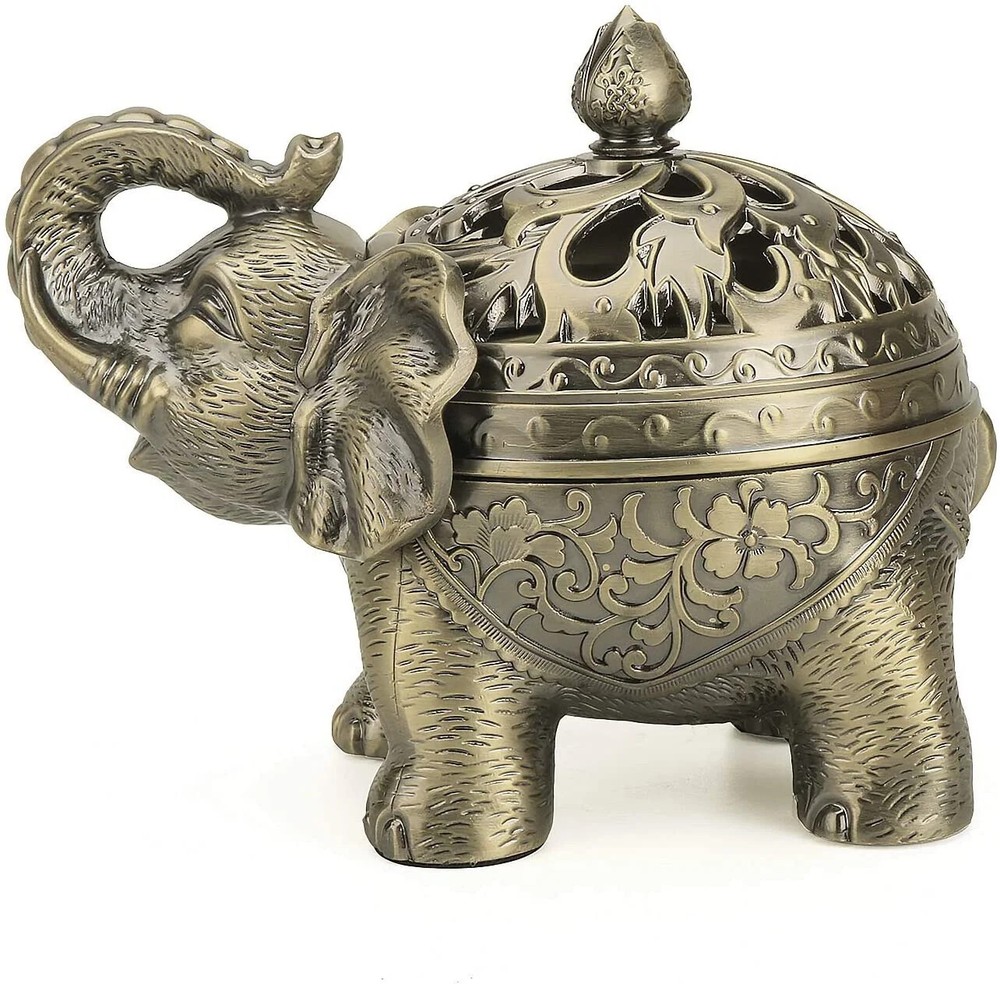 Lucky Elephant Alloy Incense Holder Stand for Cone Coil Burner