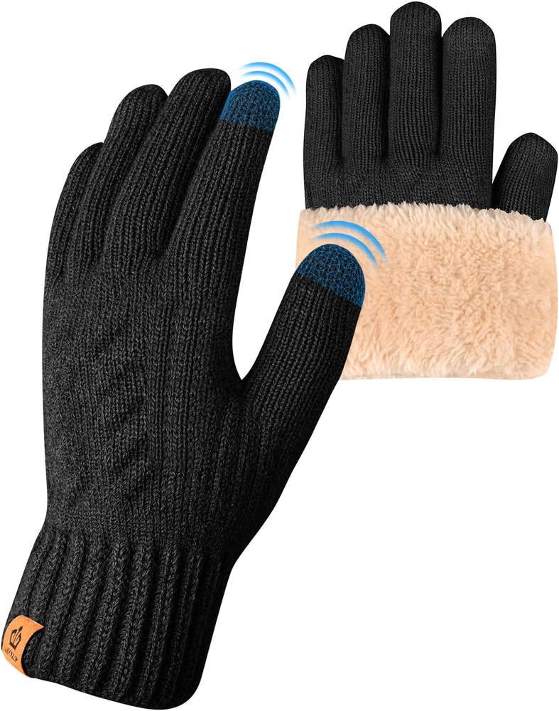 Thermal Winter Gloves-Fleece Lining Touch Screen Knit Stretchy Warm Gloves for R