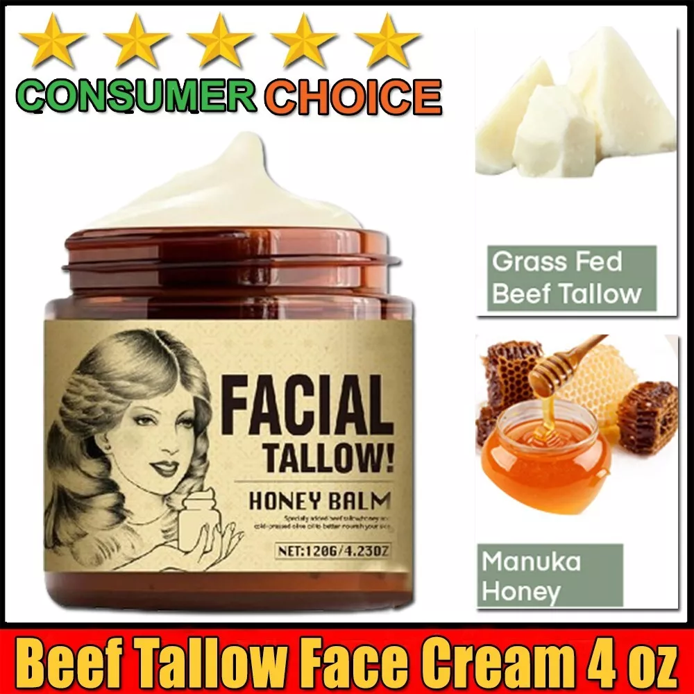Beef Tallow for Skin - Organic Grass-Fed Whipped Beef Tallow and Honey Balm 4 oz