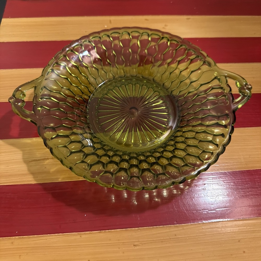Vintage Indiana Glass Green Honeycomb Pattern Relish Candy Mint Dish