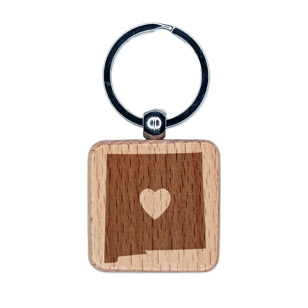 New Mexico State Heart Engraved Wood Keychain Charm Tag