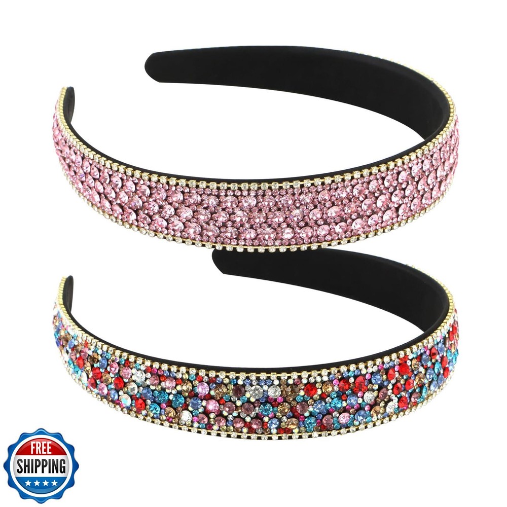 YISSION 2-Pack Rhinestone & Crystal Glitter Headbands for Women Fashion Accessories  