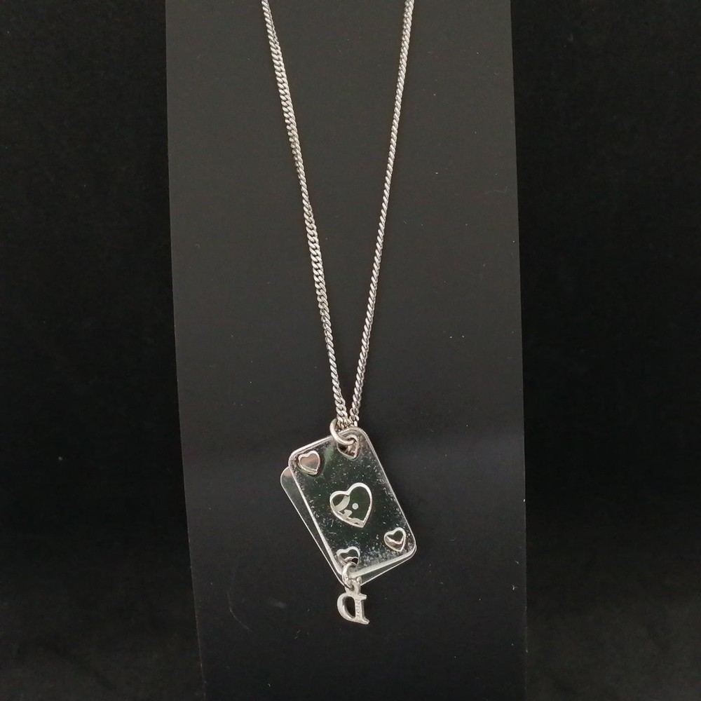 Christian Dior Y0729 Silver Chain Plate Necklace Elegant Jewelry Pre-Owned