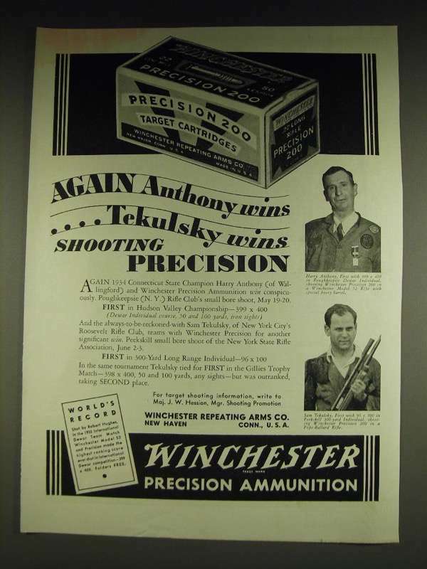1934 Winchester Precision Ammo Ad Featuring Harry Anthony and Sam Tekulsky