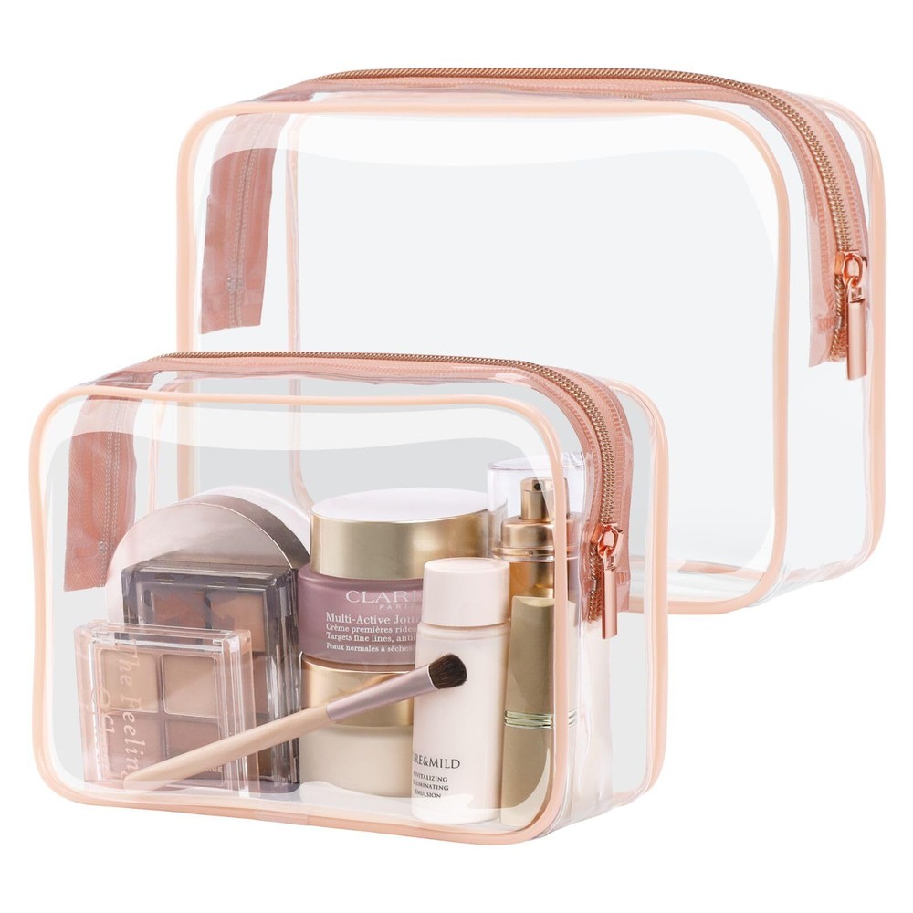 TSA-Approved Clear Makeup Bags 2-Pack Quart-Size Travel Toiletry Organizer
