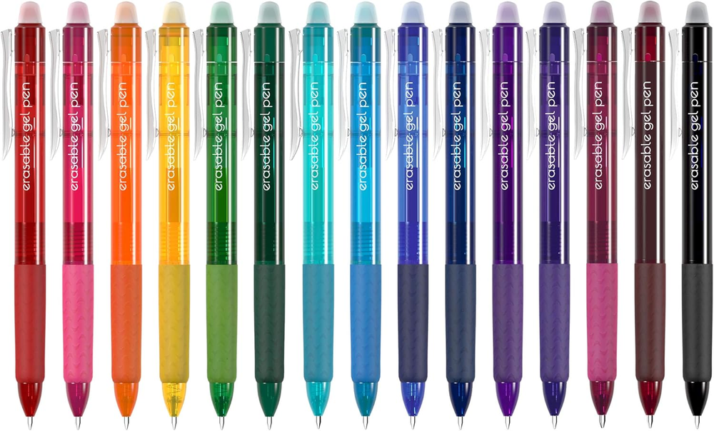 15 Colors Retractable Erasable Gel Pens Clicker, Fine Point(0.7), Make Mistakes