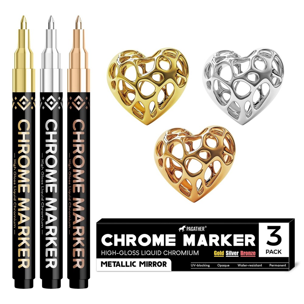 3Pcs Chrome Paint Markers, Permanent Mirror Liquid Chrome Pens for Plastic, M...