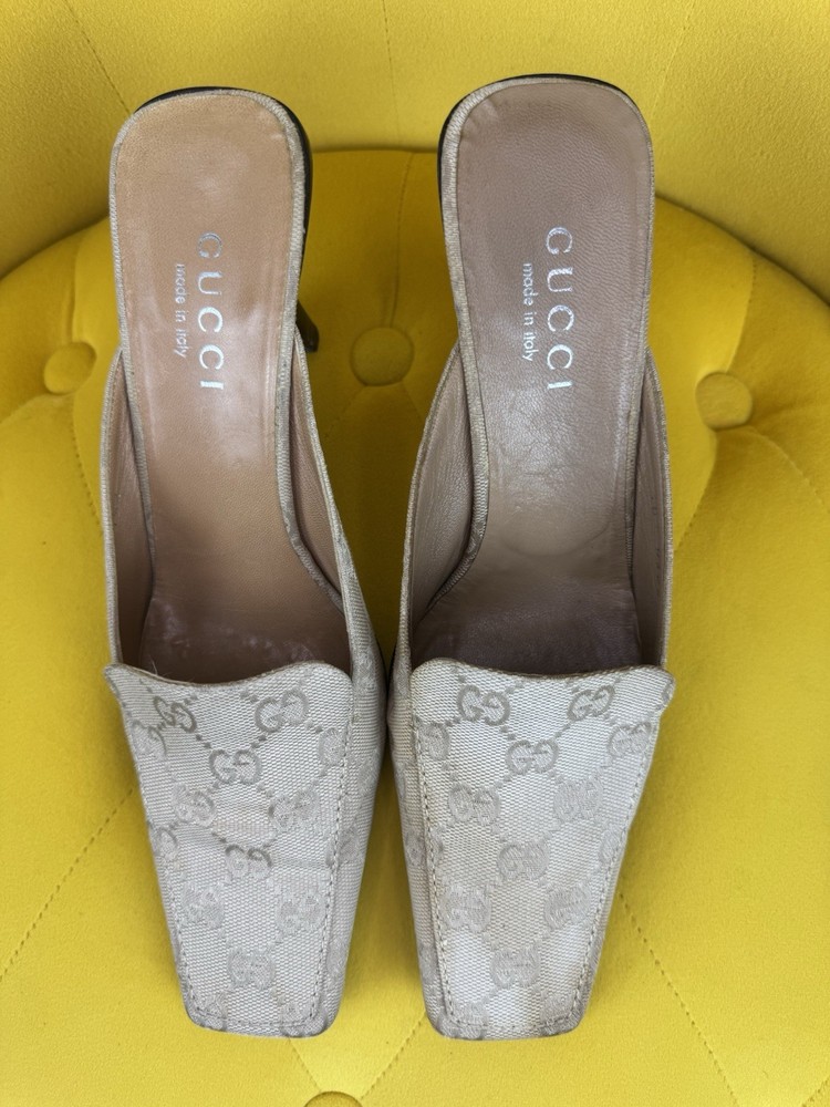 Gucci GG Monogram Pointed Toe Mules in Size 7.5