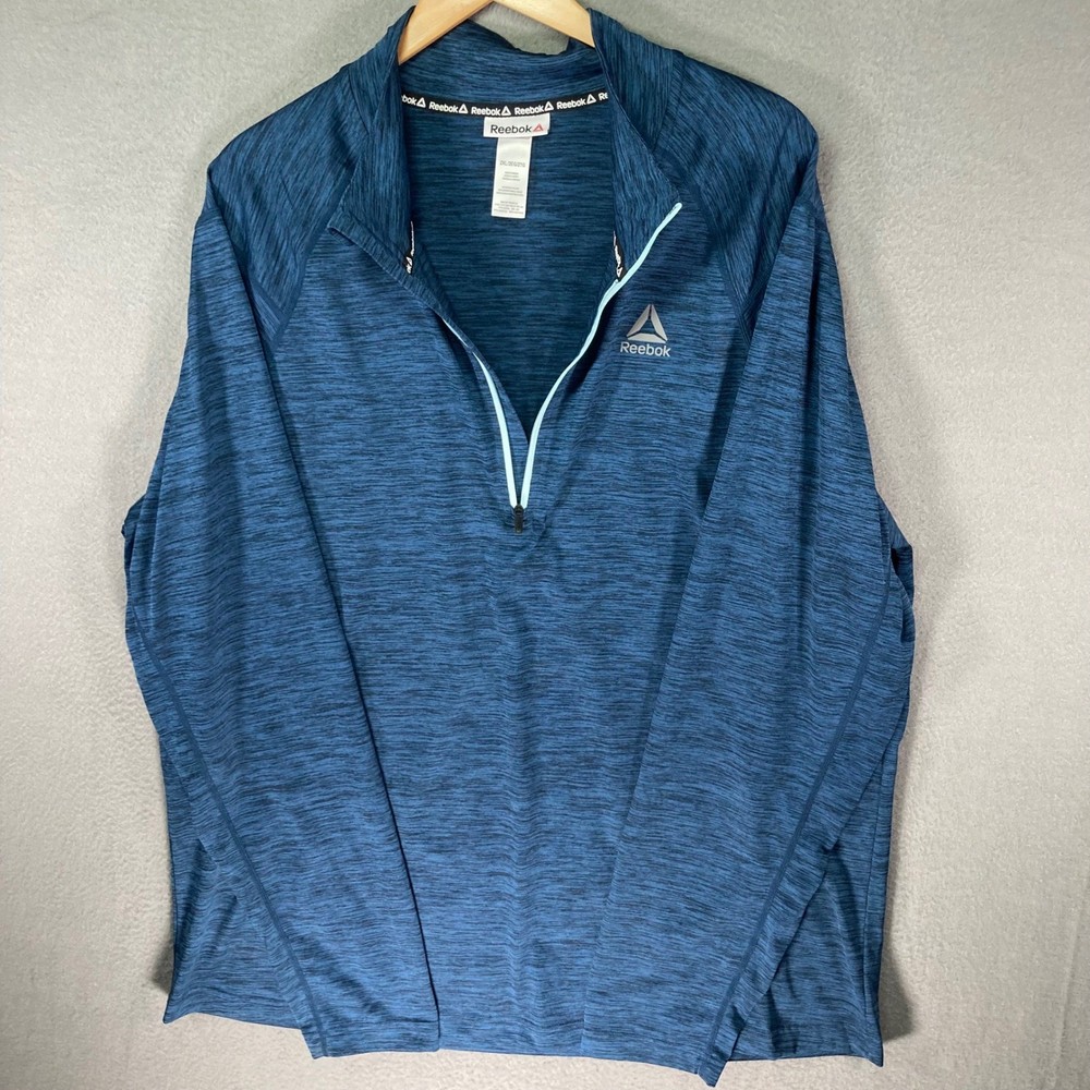 Reebok Men's 2XLT Blue Heathered Quarter Zip Long Sleeve Athletic Pullover
