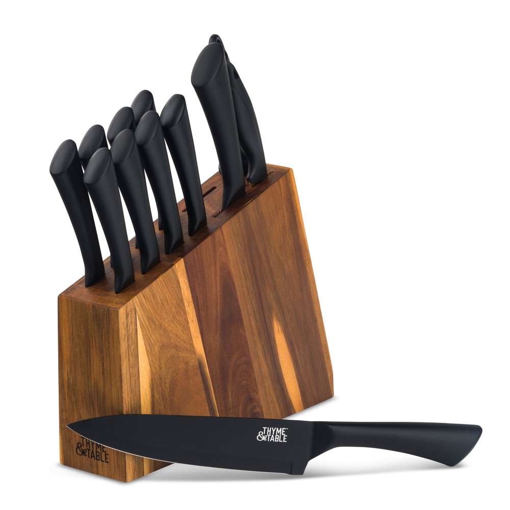 Upgrade your kitchen with the sleek Thyme & Table 13-Piece Slim Block Knife Set featuring durable stainless steel blades for precision cutting