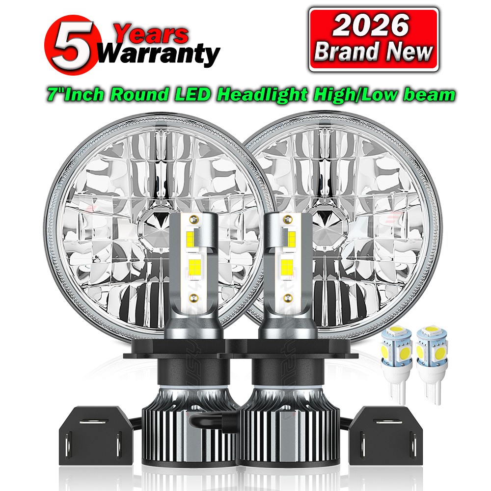 Pair For Mack Granite CV713 Dump Trucks 7inch Round Led Headlight Hi/Lo Beam DRL