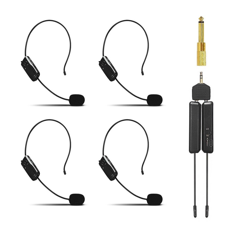 2.4G Wireless Microphone System for 4 People with Headset and Handheld Mics