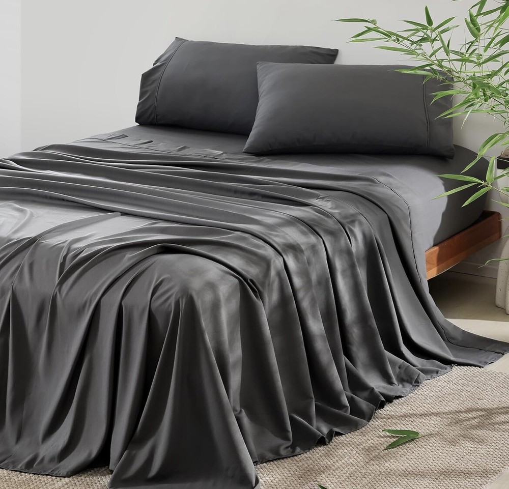 Full Sheets Set - Cooling Bed Sheets Rayon Derived from Bambo- 4pc Set GREY New
