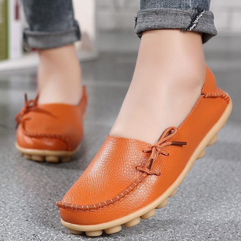 Womens Soft Non-Slip Lace Up Flats Slip On Ladies Casual Loafers Leather Shoes