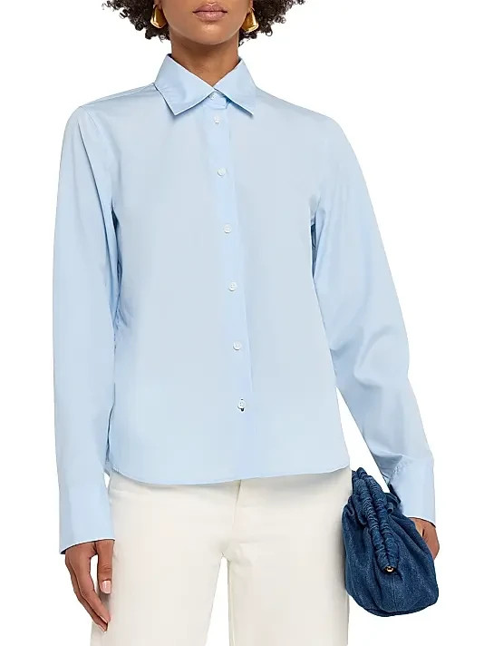 NWT $268 Rag & Bone Dayton Cotton Poplin Button-Front Shirt In Light Blue Size:S