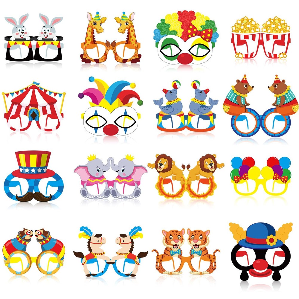 Harrycle 32-Piece Circus Party Decorations with Clown Glasses for Carnival Photo Booth Fun