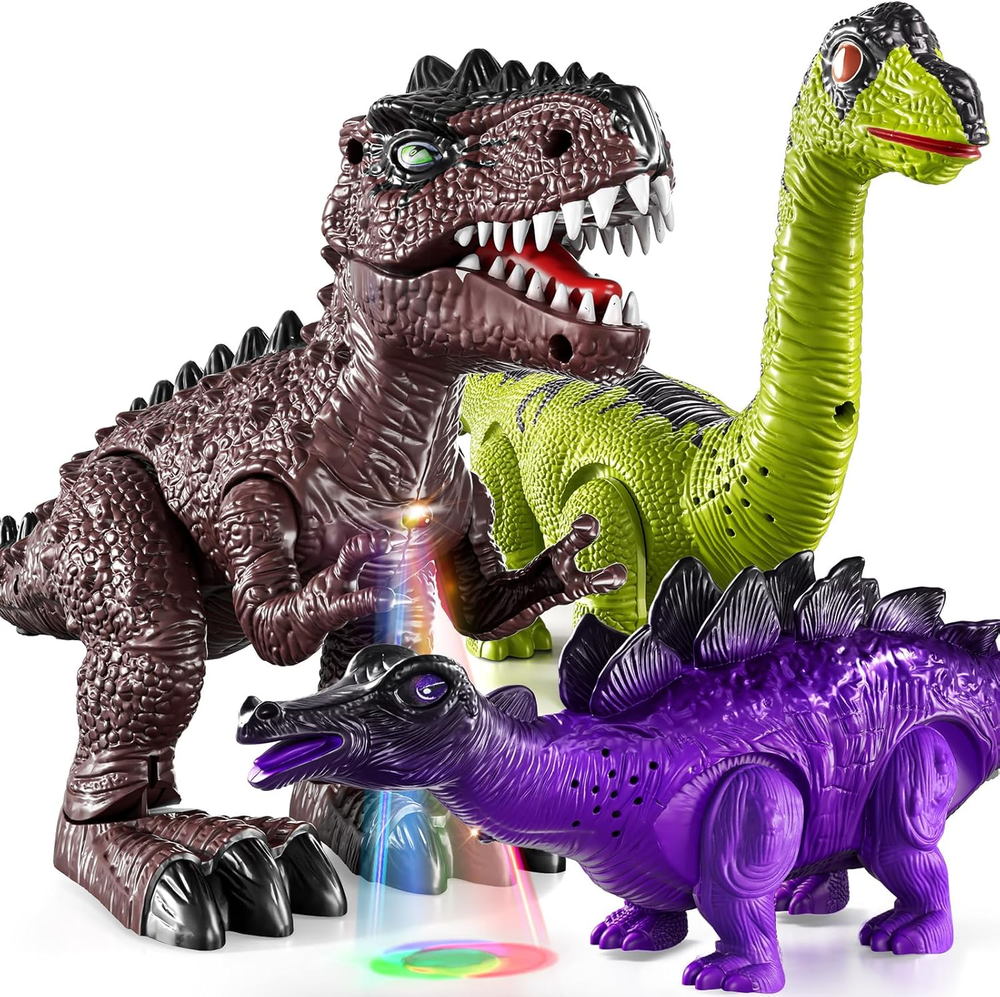 3 Pack Electrical Walking Dinosaur Toys for Toddlers 3-4 3-5 Years with Sound an
