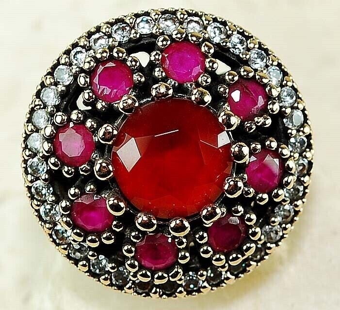 3CT Treated Ruby Ottoman Empire Style Sterling Silver Ring Size 8