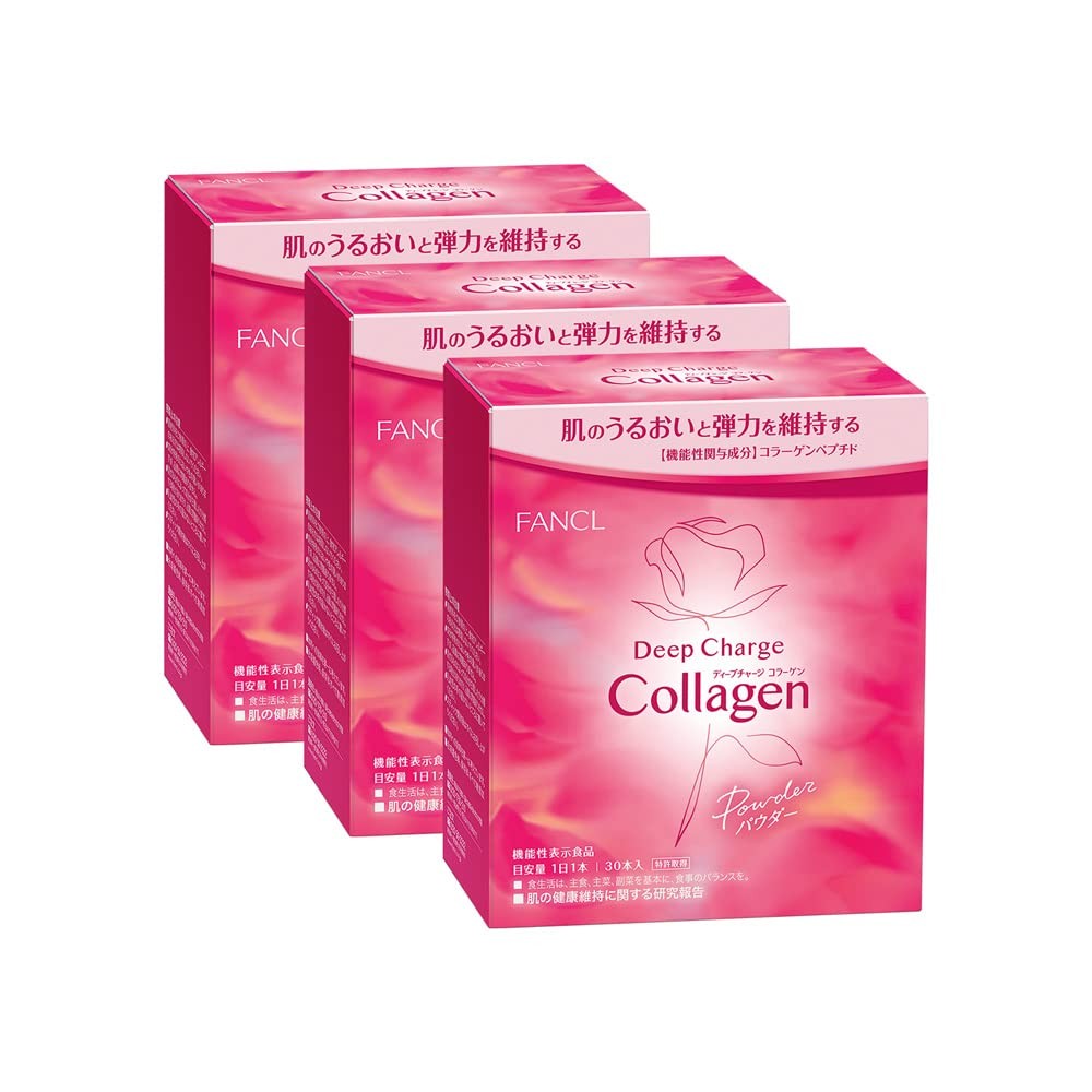 FANCL Deep Charge Collagen Powder 90-Day Supply 3.4g x 30 Sticks x 3 Boxes