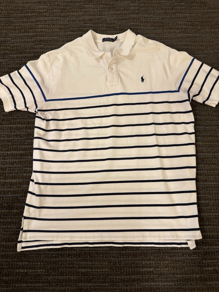 polo ralph lauren mens white Blue/black Striped Pony polo shirt size XXL
