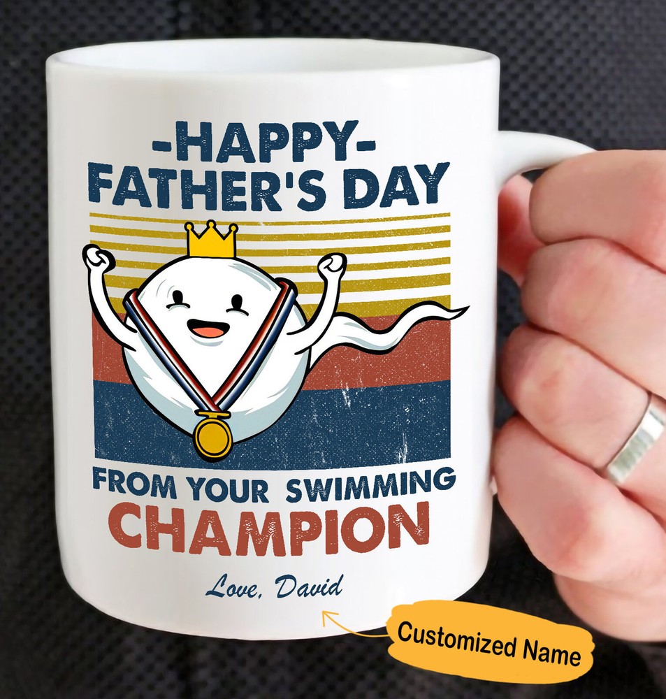 Personalized Happy Fathers Day From Swimming Champion Mug Retro Vintage Mug