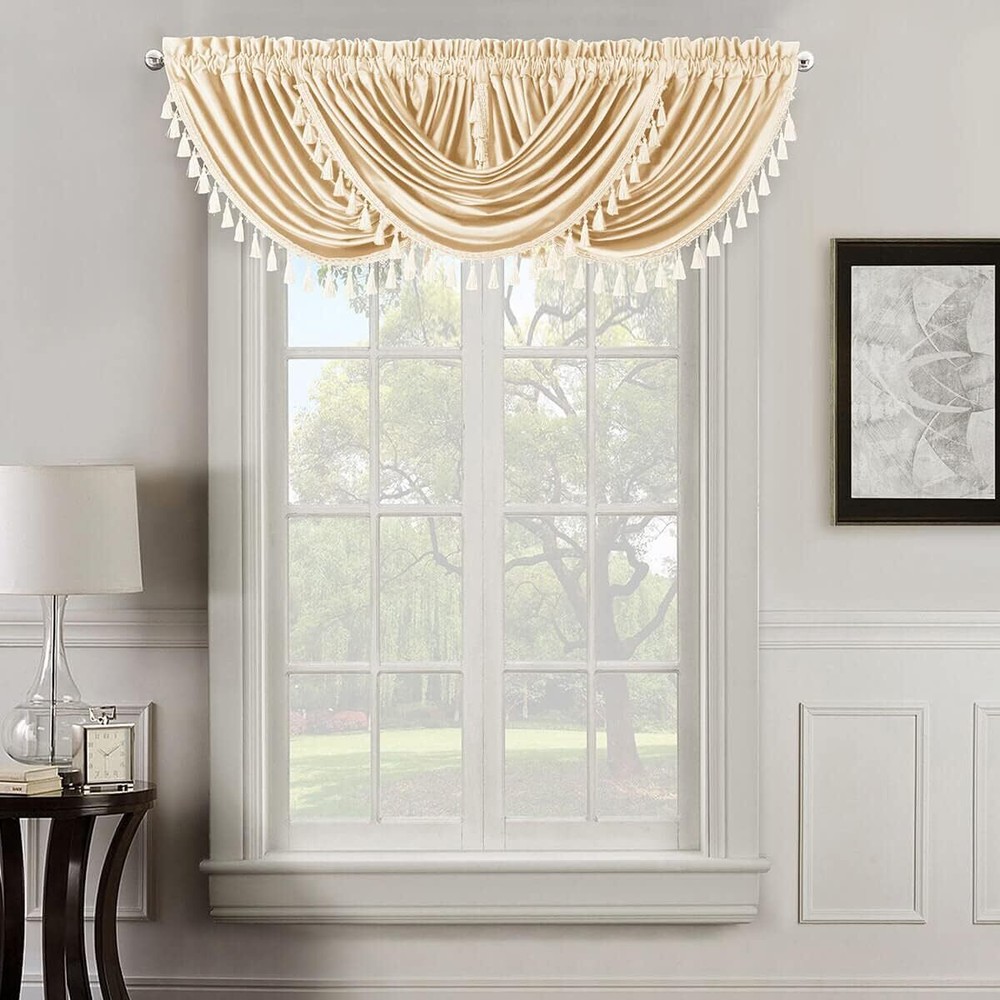 Heavyweight Off White Velvet Waterfall Valance with Rod Pocket 37x57