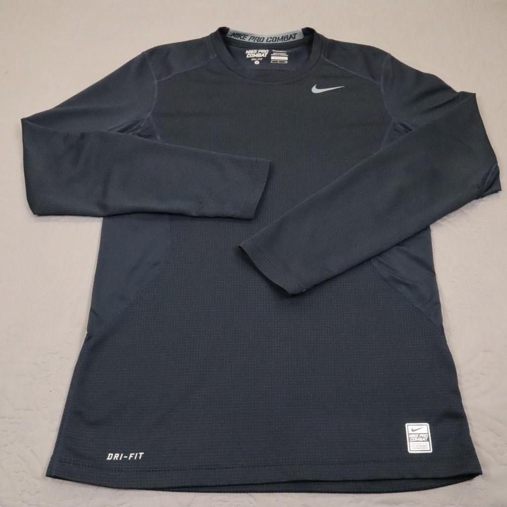 Nike Pro Combat Dri-FIT Shirt Mens Small Blue Long Sleeve Fitted Base Layer