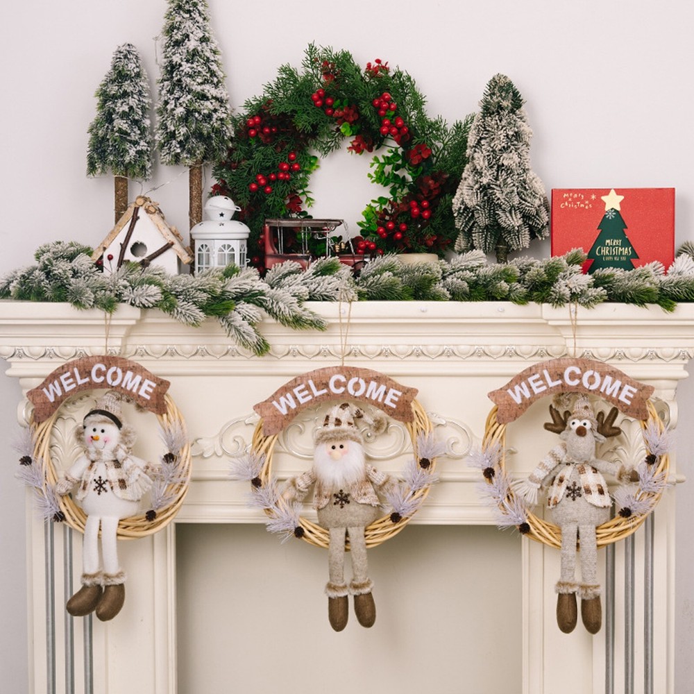Seasonal Flower Wreath Pendant Santa/Snowman/Deer Dolls Decoration Handmade-image