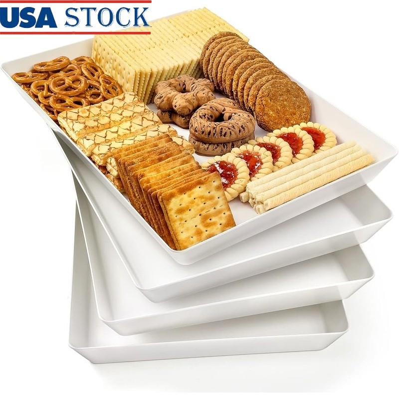 Durable Plastic Serving Trays Set of 4 Versatile Rectangular Plates Home Party