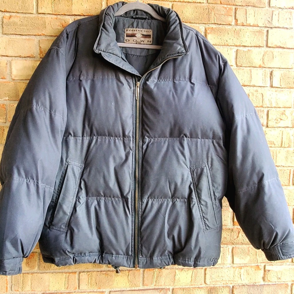 Vintage Members Only Men's Large Puffer Down Coat Full Zip Missing Zipper Pull-image