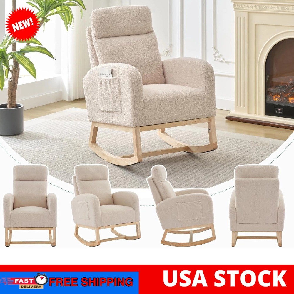 Chaise Lounge Glider Rocking Chair High Back Rocker Armchair Sofa Seat Indoor US