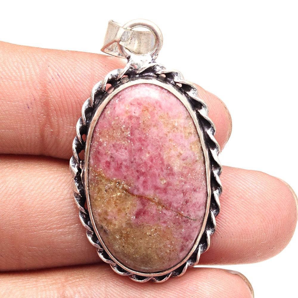 Rhodonite Gemstone Pendant Handmade Silver Jewelry Mother's Day Gift 2 Inch
