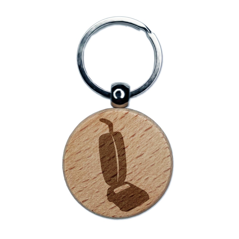 Upright Vacuum Cleaner Cleaning Engraved Wood Round Keychain Tag Charm