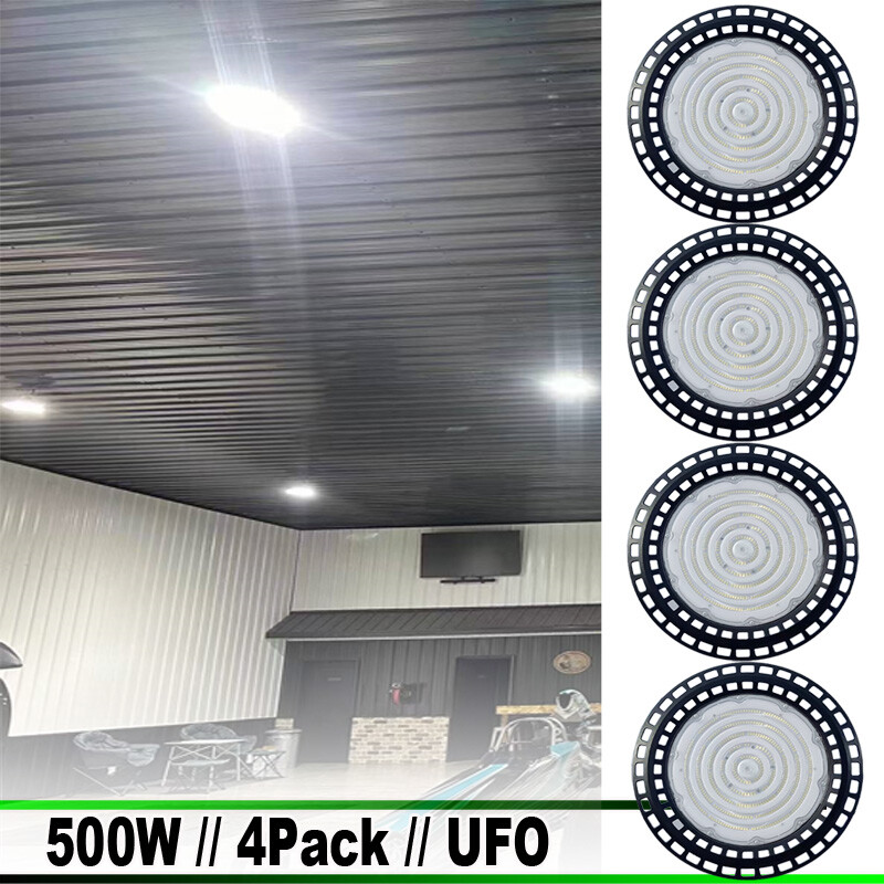 UFO High Bay Lights 500W, 4-Pack for Factory and Warehouse Commercial Lighting