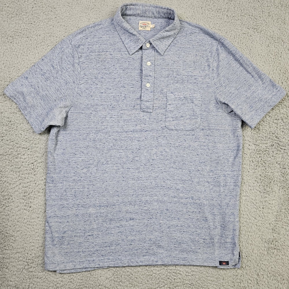 Faherty Polo Shirt Mens Large Blue Heathered Movement Short Sleeve Collared
