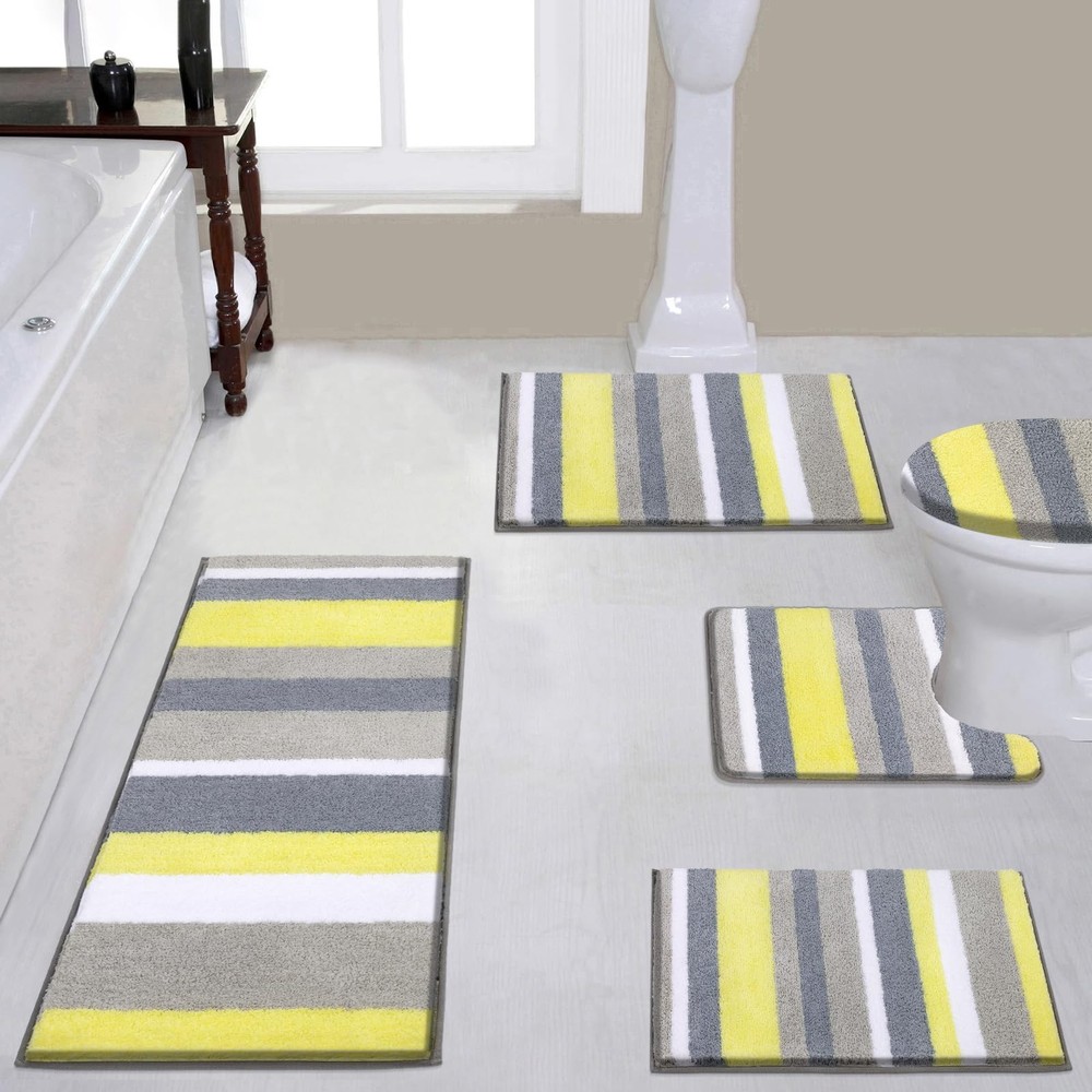 5-Piece Non-Slip Shaggy Bathroom Rug Set - Soft Microfiber & Machine Washable