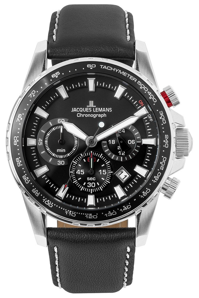 Jacques Lemans Montre Hommes Chronographe Liverpool Noir Chrono 1-2099A