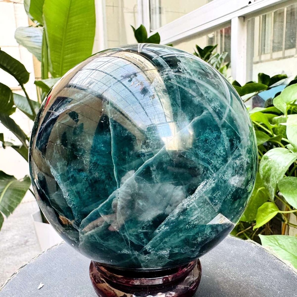 9.19LB Natural Green Fluorite Ball Quartz Crystal Healing Sphere Reiki