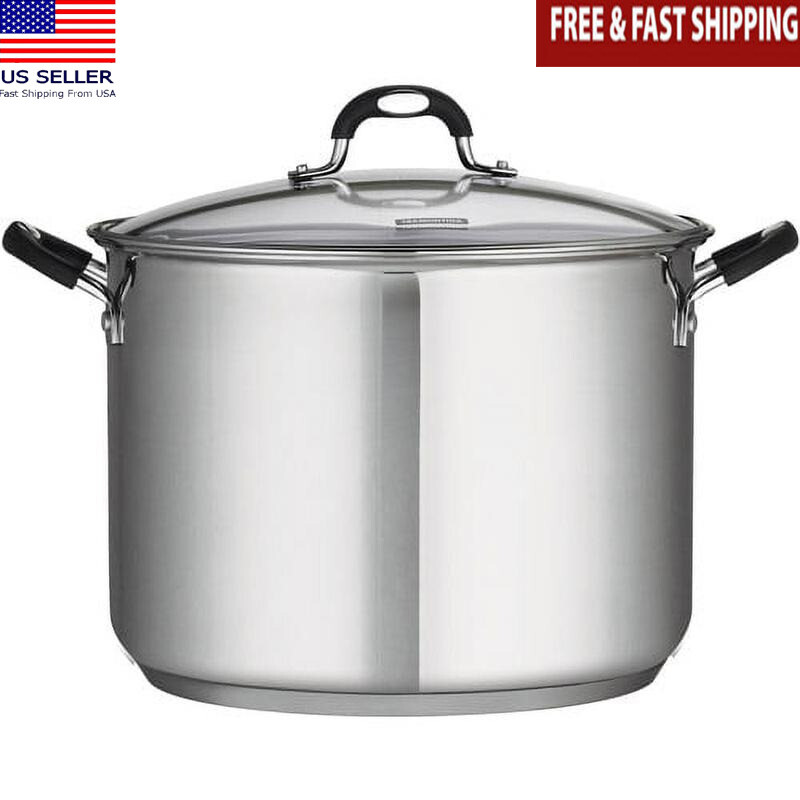 16Qt Stainless Steel Stock Pot Covered Tri-Ply Base Kitchen Cooking Pot New