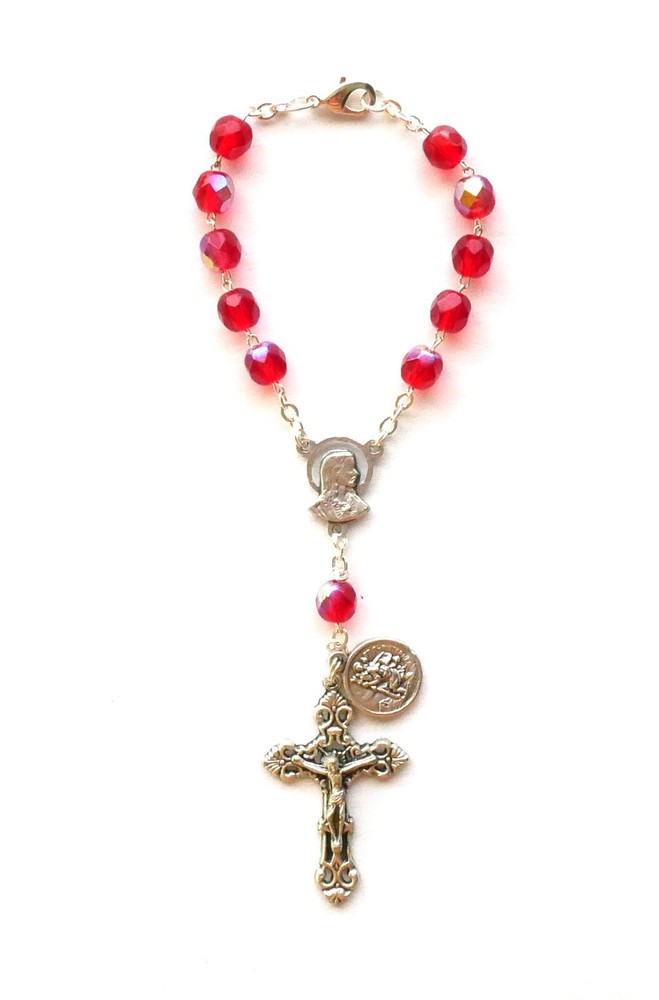 Small Red Bead Rosary for Car or Prayer