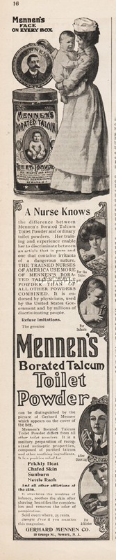 1902 Mennens Borated Talcum Powder Vintage Baby Nurse Ad Art